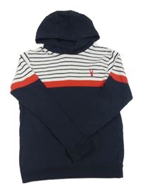 Tmavomodro-bielo-červená mikina s pruhmi a kapucňou zn. Next