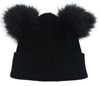 Černá žebrovaná úpletová  čepice s bambulemi Next