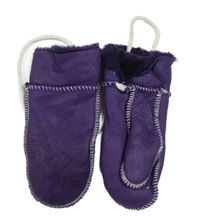 Tmavofialové semišové zateplené palcové rukavice s kožešinou a šňůrkou