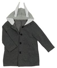 Tmavosivý melírovaný teplákový kabát s kapucňou s uškami