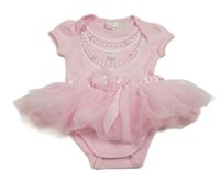 Svetloružové body s tištěnými korálky a mašlou a tylovou sukní miniwear