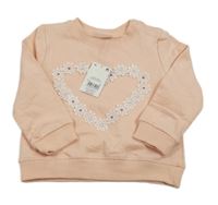 Nové - broskvová mikina so srdíčkem z květů so cute