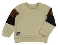 Béžovo-tmavohnědo-čierna tepláková mikina s nášivkou SHEIN