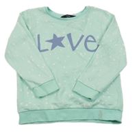 Mátová mikina s nápisom a srdiečkami a hviezdičkami a obrazci George