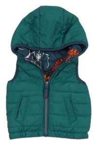 Tmavozelená prošívaná šusťáková zateplená oboustranná vesta s kapucí Du  PareiL