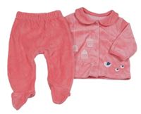 2Set - Ružová zamatová prepínaci mikina s vtáčky a límečkem + polodupky Vertbaudet