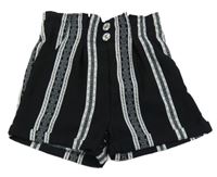 Černo-bílé pruhované vzorované paper bag kraťasy Firetrap