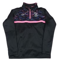 Černo-křiklavě růžová thermo fotbalová mikina se znakem a vzorem 