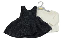 Nové - 2Set - Tmavomodro-zlatá puntíkatá teplá laclová sukně s mašlí a volánky + bílé triko TED BAKER