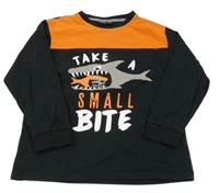 Čierno-oranžové tričko so žralokom a nápismi Y.F.K.