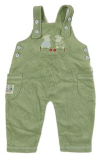 Olivové žebrované cargo sametové laclové tepláky s kravičkami Topolino