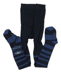 Tmavomodro-modré pruhované punčocháče s číslem a nápisem cool&young