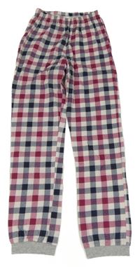 Vínovo-tmavomodro-pudrovo-šedé kostkované vzorované pyžamové kalhoty cornette