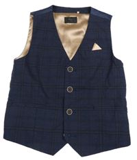 Tmavomodro-hnědá kostkovaná melírovaná slavnostní vesta Next