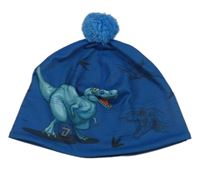 Safírová thermo čepice s dinosaury a bambulí