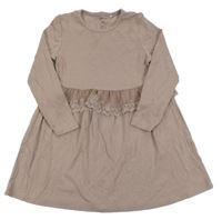 Hnědé žebrované šaty s krajkovým volánkem s květy name it.