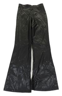 Černé flare koženkové kalhoty H&M
