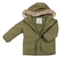 Khaki šusťáková zimní bunda s kapucí s kožešinou PRIMARK