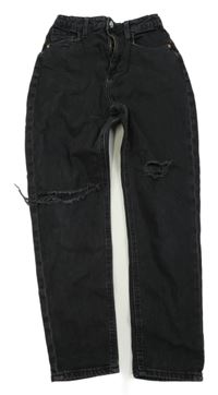Čierne relaxed high waist rifle s děravými koleny H&M