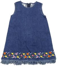 Modré rifľové šaty s kvietkami a strapcemi Palomino