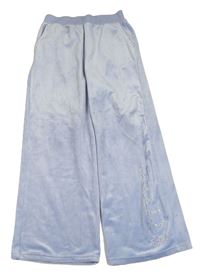 Světlemodré plyšové wide leg tepláky s nápisem z kamínků - Stitch George