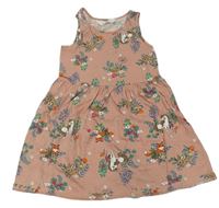 Staroružové kvetované bavlnené šaty so zvířaty H&M