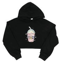 Čierna crop mikina s milkshakem a kapucňou Shein