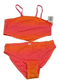 Neónově ružovo-oranžové čipkové dvoudílné plavky Matalan