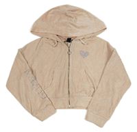 Pudrová zamatová prepínaci crop mikina so srdcem z kamínků a kapucňou New Look