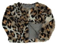 Hnedo-sivo-čierna kožušinová podšitá bunda s leopardím vzorom Next