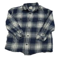 Tmavomodro-šedo-bílá kostkovaná flanelová košile John Lewis