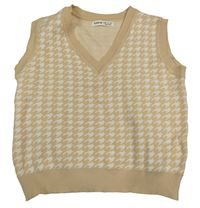 Béžovo-biela vzorovaná svetrová crop vesta Shein