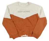 Bielo-skořicová mikina s nápisom