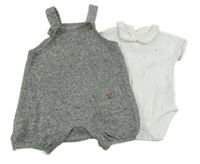 2set - Sivé melírované úpletové na traké kraťasy + biele body s hviezdami a golierikom