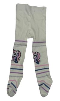 Smetanovo-barevné pruhované punčocháče s jednorožci St. Bernard