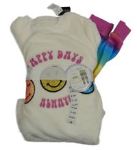 Nové - Smetanovo-farebné chlpaté pyžama so smajlíkmi Dunnes