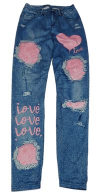 Modré legíny riflového vzhledu so srdiečkami Shein