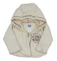 Smetanová žebrovaná sametová zateplená propínací mikina se psy a kapucí