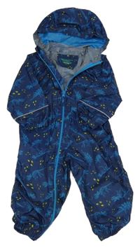 Tmavomodrá šusťáková nepromokavá funkční kombinéza s dinosaury a kapucí Mountain Warehouse