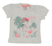 Biele tričko s dívkou a palmami