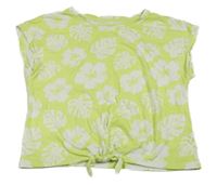 Limetkové kvetované crop tričko s listami C&A