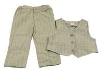 2set - Béžové pruhované plátěné kalhoty + vesta BPC