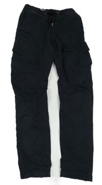 Černé plátěné cargo kalhoty Stooker