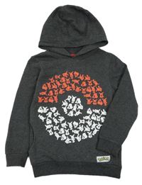Tmavosivá melírovaná mikina s Pokéballem a kapucňou