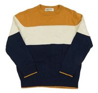 Okrovo-smetanovo-tmavomodrý sveter H&M