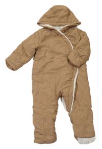Hnědá šusťáková zateplená kombinéza s medvědy a kapucí So Cute