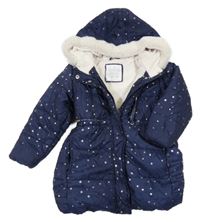 Tmavomodrá šusťáková zimní parka s hvězdami a kapucí Matalan