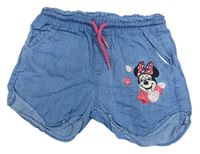 Modré bavlněné kraťasy riflového vzhledu s Minnie Disney