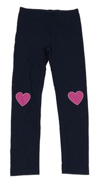 Tmavomodré silnější legíny so srdiečkami kids