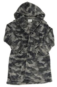 Šedý chlupatý army župan s kapucí 